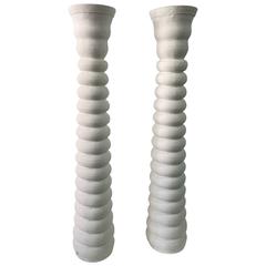 Vintage Pair of French Plaster Ribbed Uplight Columns