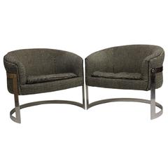 Pair of Chrome Cantilevered Club Chairs Attributed to Milo Baughman 