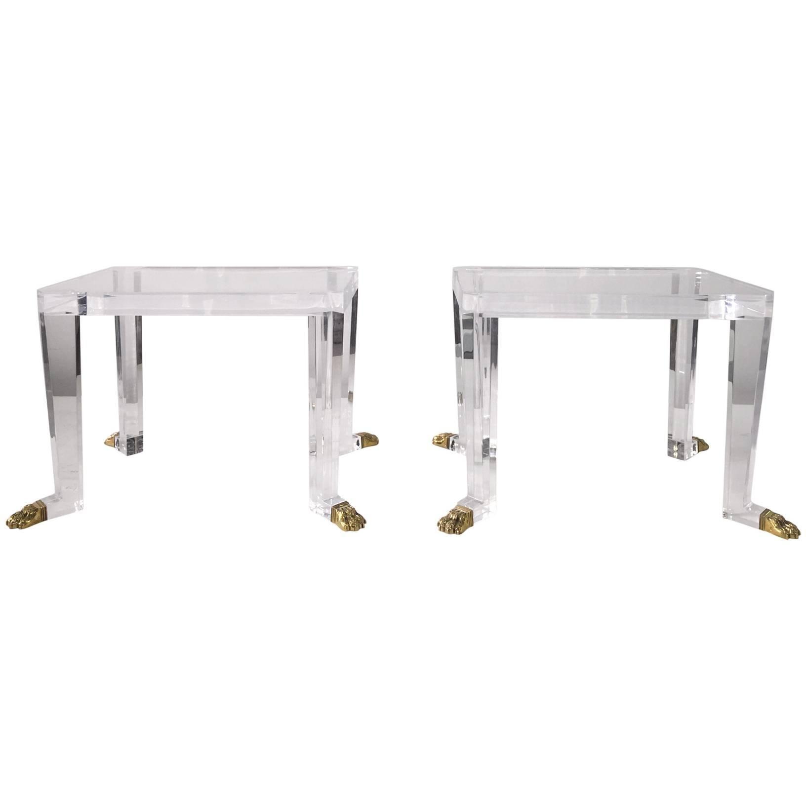 Over the Top Custom Designed Lion Feet on Acrylic Side Tables For Sale