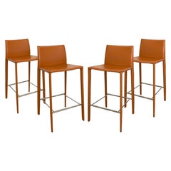 Elite Living Hilton Four Leather Stitched Cognac Bar Stools Contemporary Modern