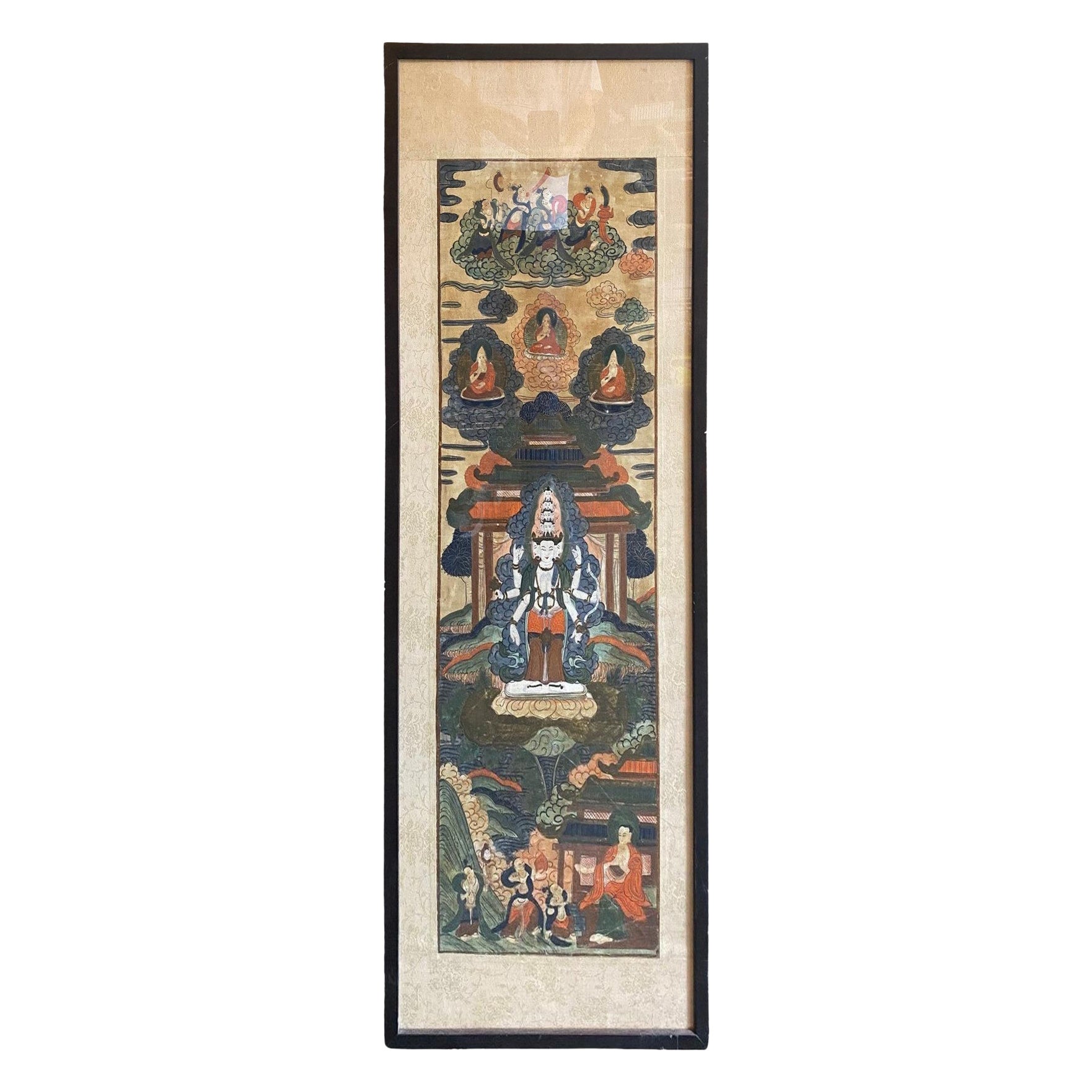 Tibetan Buddhist Framed Thangka Painting of Buddhistic Bodhisattva Goddess Deity For Sale