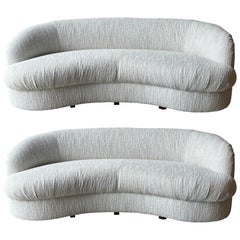 Vintage Modern Curved Sofa, Newly Upholstered, Pair Available