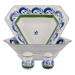 Herend, Hungary. Two large salad bowls and a salt and pepper set in ceramic.