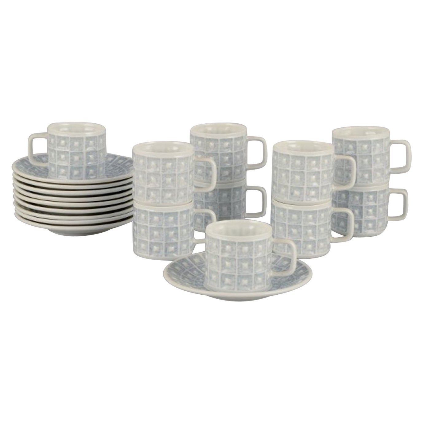 "Castro", Spain. Espresso set for ten people. Gray-blue and white porcelain. For Sale