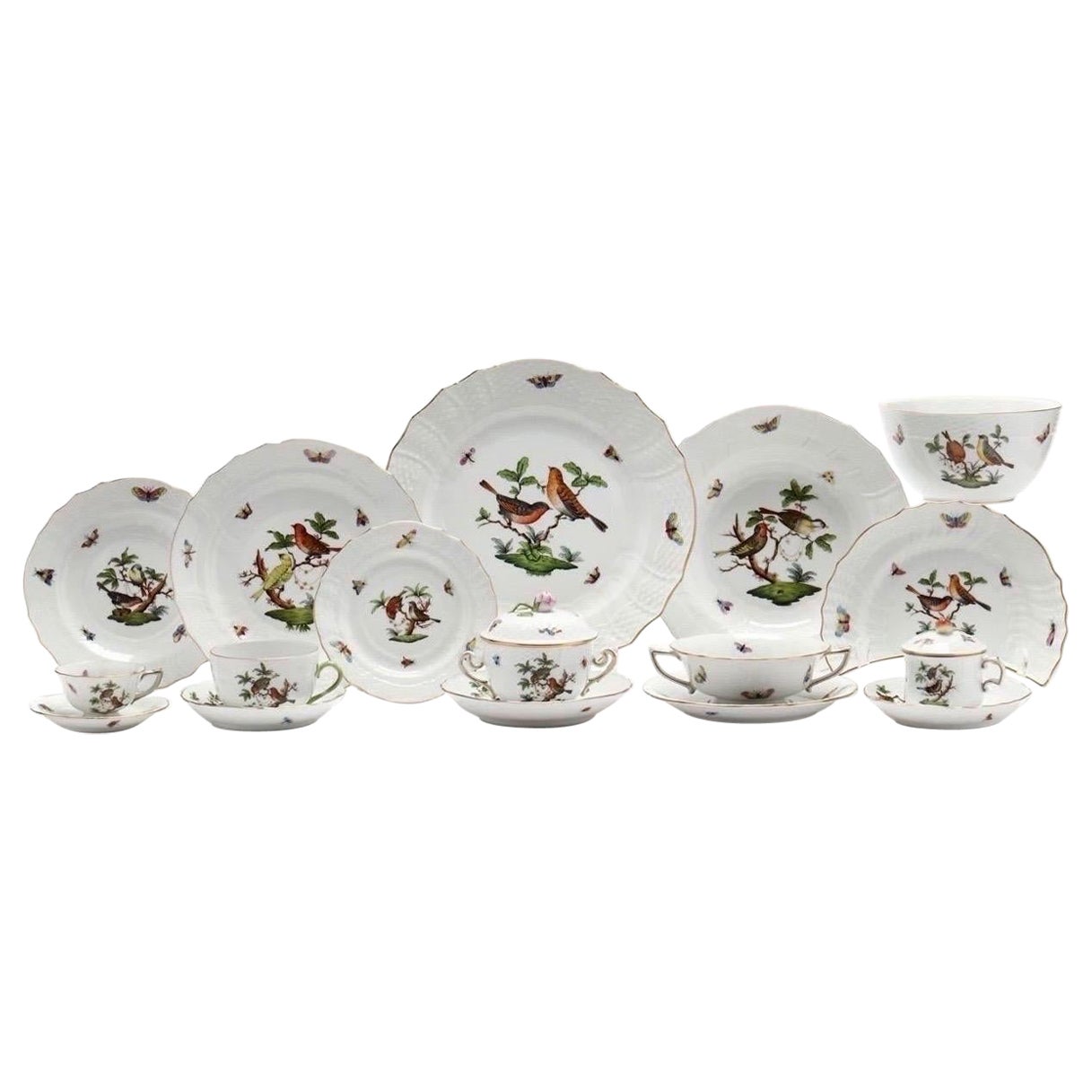 Vajilla Herend Rothschild Pájaro ~ 60 piezas ~ 12 cubiertos