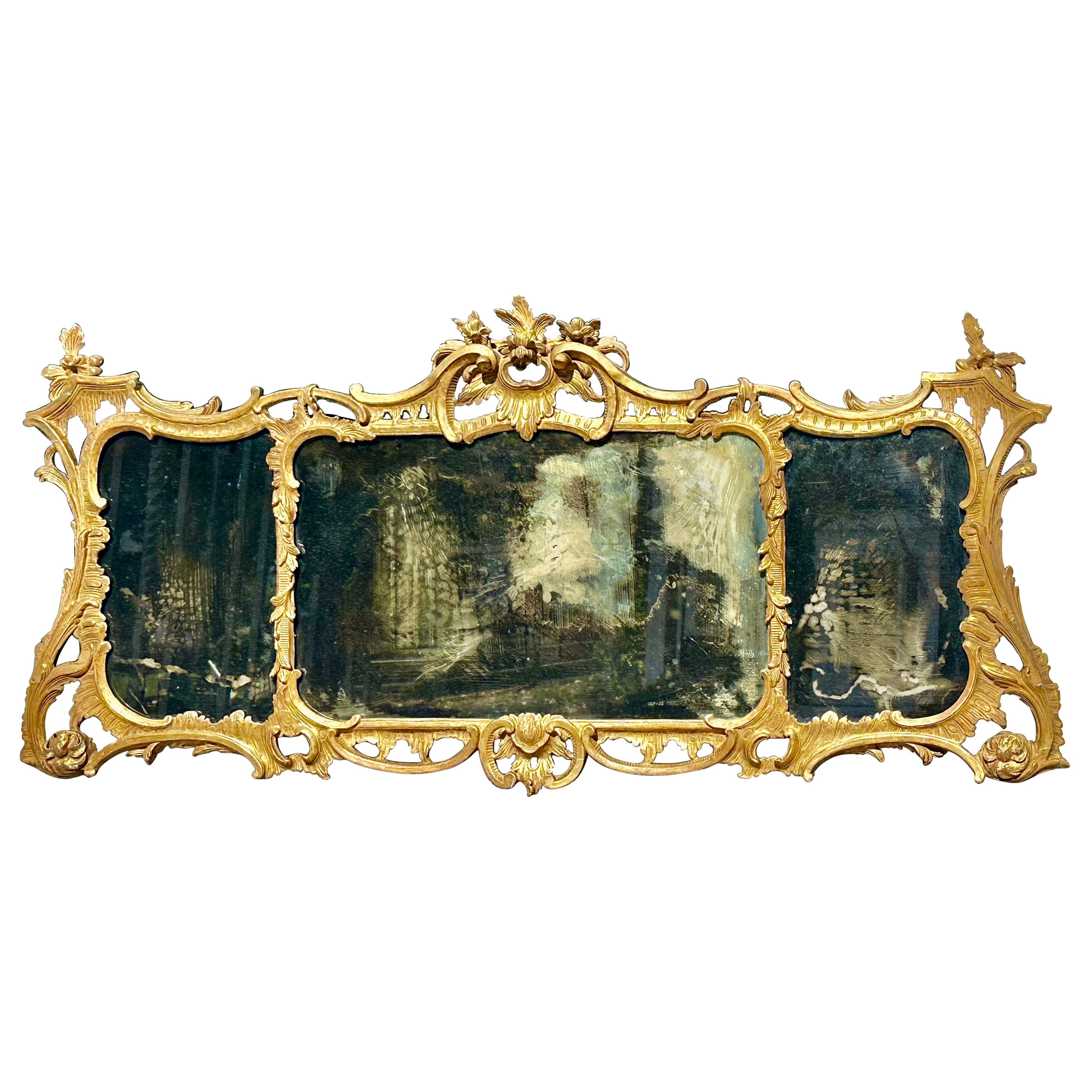 18th Century English Giltwood Chippendale Overmantel Mirror