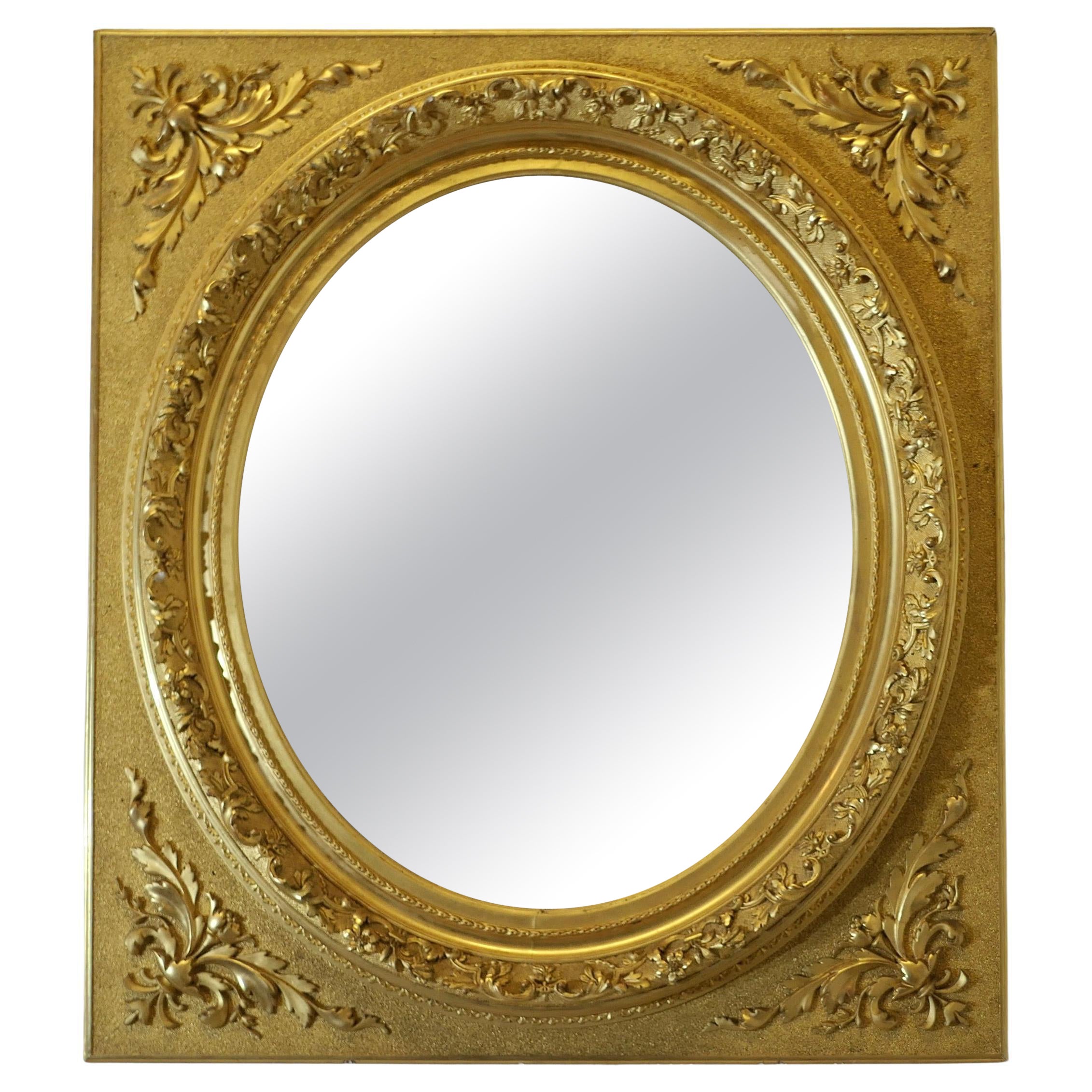 Gran espejo ovalado francés dorado muy decorativo