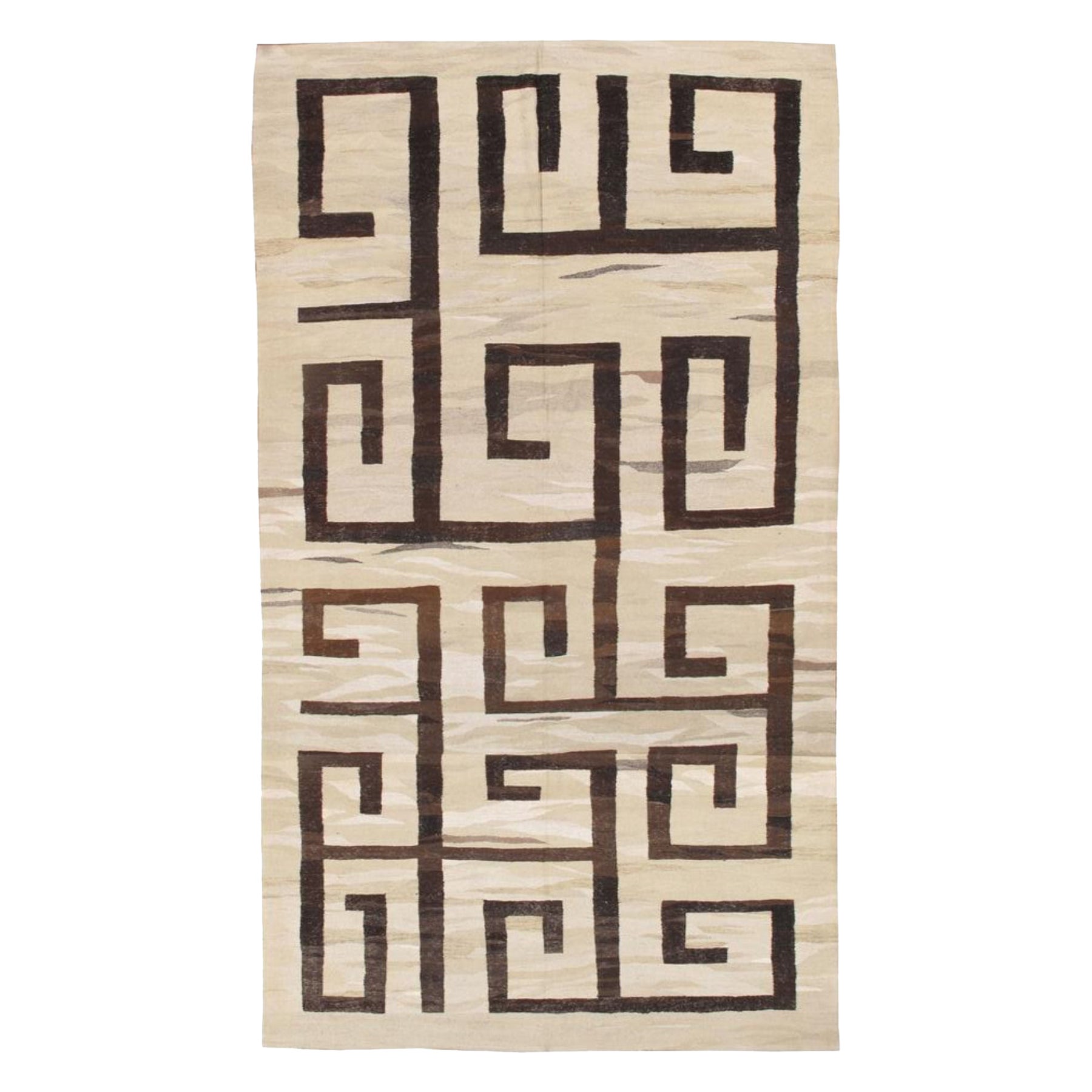 9x16 Ft Greek Key Design FlatWeave Kilim Rug. Fabriqué en fils de chanvre naturel d'époque en vente