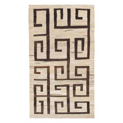 9x16 Ft Greek Key Design FlatWeave Kilim Rug. Made of Vintage Natural Hemp Yarns