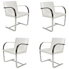 Vintage Set of Mies van der Rohe Flatbar Brno Chairs in Polished Stainless Steel