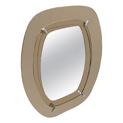 1970er Space Age Wandspiegel aus Bernstein und Rauchglas von Veca