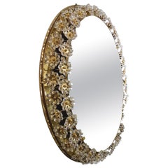 Specchio a fiori retroilluminato, cristalli in ottone dorato, 1970