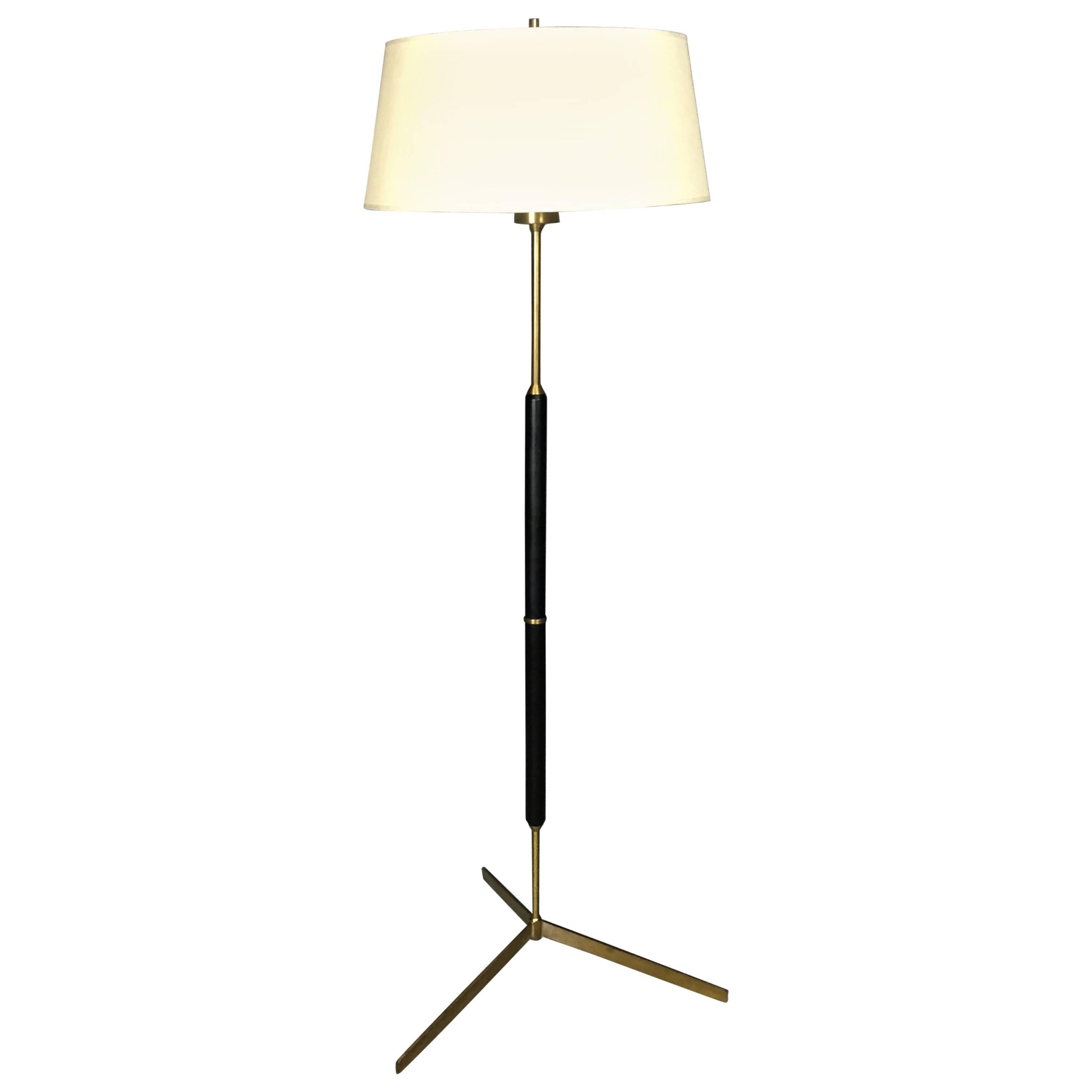 Hans BergströM Brass and Enameled Wood Floor Lamp, Sweden 1940s