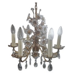 Lampadario austriaco Regency anni '50 in oro 24K con cristalli tagliati a forma di fiore di Palwa