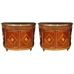 Russian Neoclassical, Demilune Servers, Mahogany, Brass, 20th C.