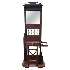 American or English Antique Aesthetic Movement Mahogany Hall Tree, Coat Stand