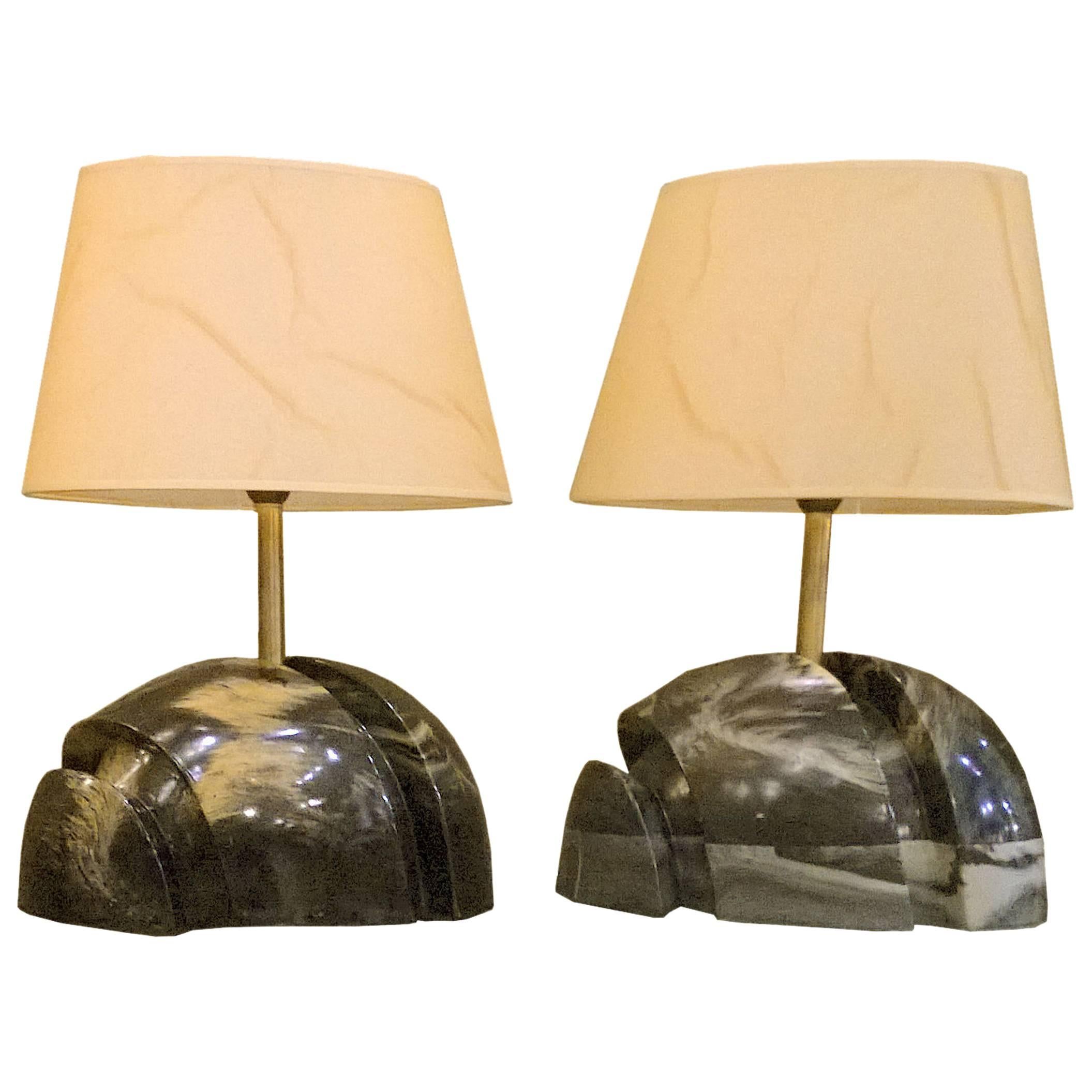 Pair of Sculptural Mid-Century Marble Lamps