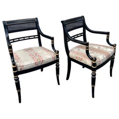 Hickory Chair Neoclassical Cane Back Chairs in Black and Gold - a Pair