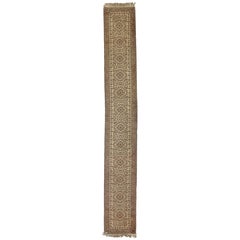 Antique Persian Kerman Runner Rug. Size: 241.5 inches x 32.5 inches.