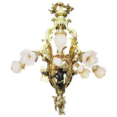 French Belle Époque Gilt Bronze, Patinated Bronze Ten-Light Figural Chandelier 2