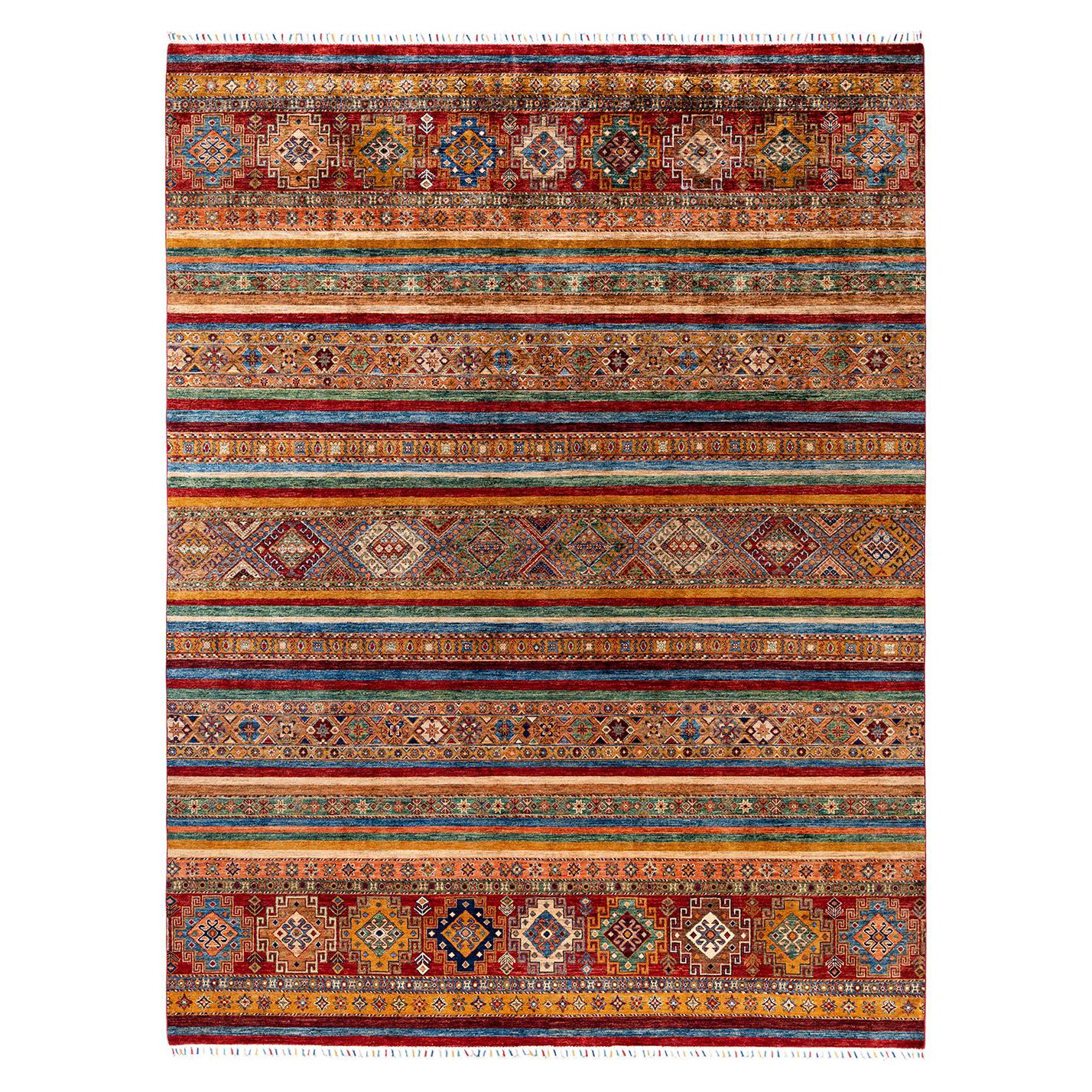 Bohemian Tribal Hand Knotted Wool Red Area Rug 9' 1" x 12' 1"
