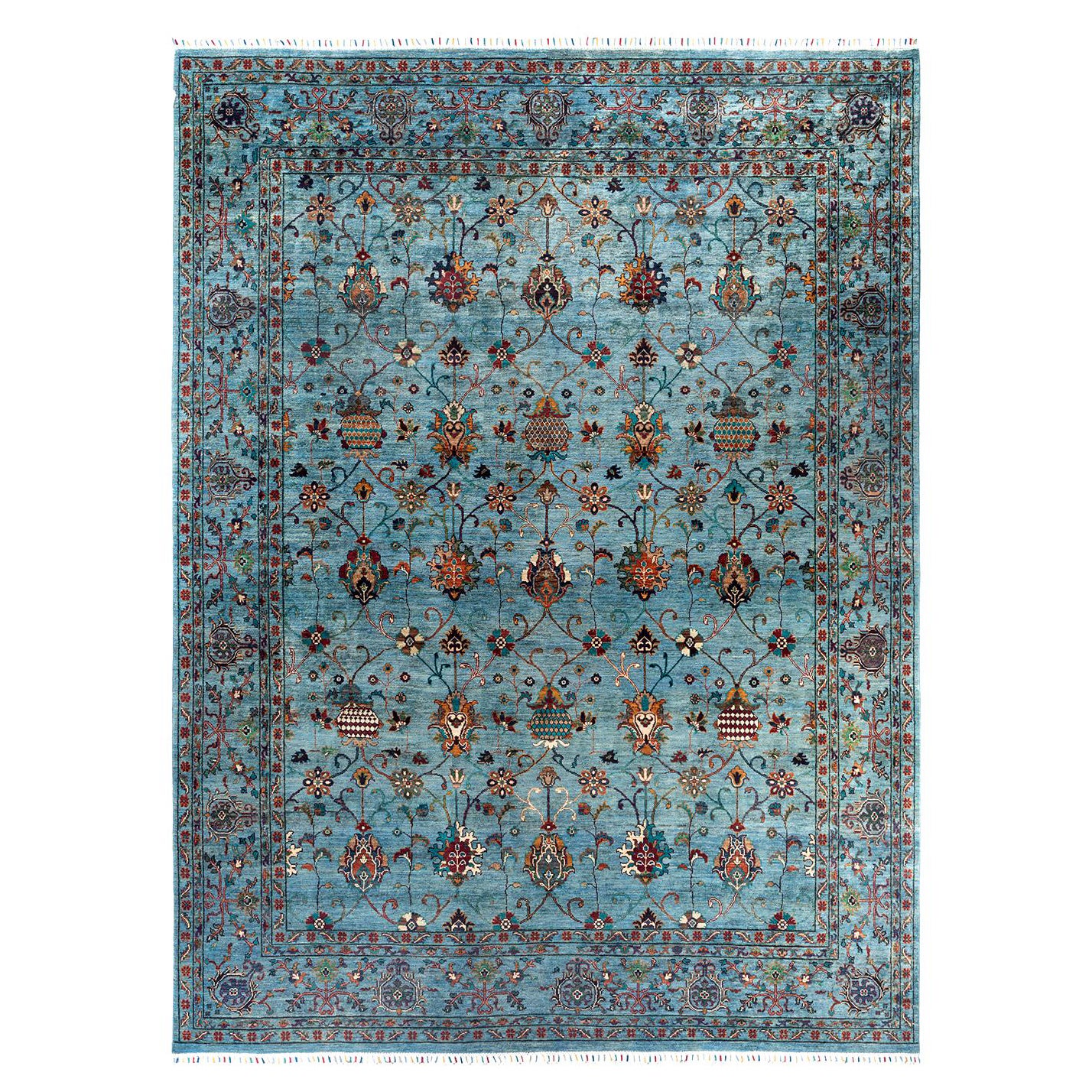 Bohemian Tribal Hand Knotted Wool Light Blue Area Rug 9' 0" x 11' 10"