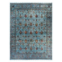 Bohemian Tribal Hand Knotted Wool Light Blue Area Rug 9' 0" x 11' 10"