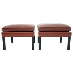 Pair of Red Leather Stools by Børge Mogensen, Denmark