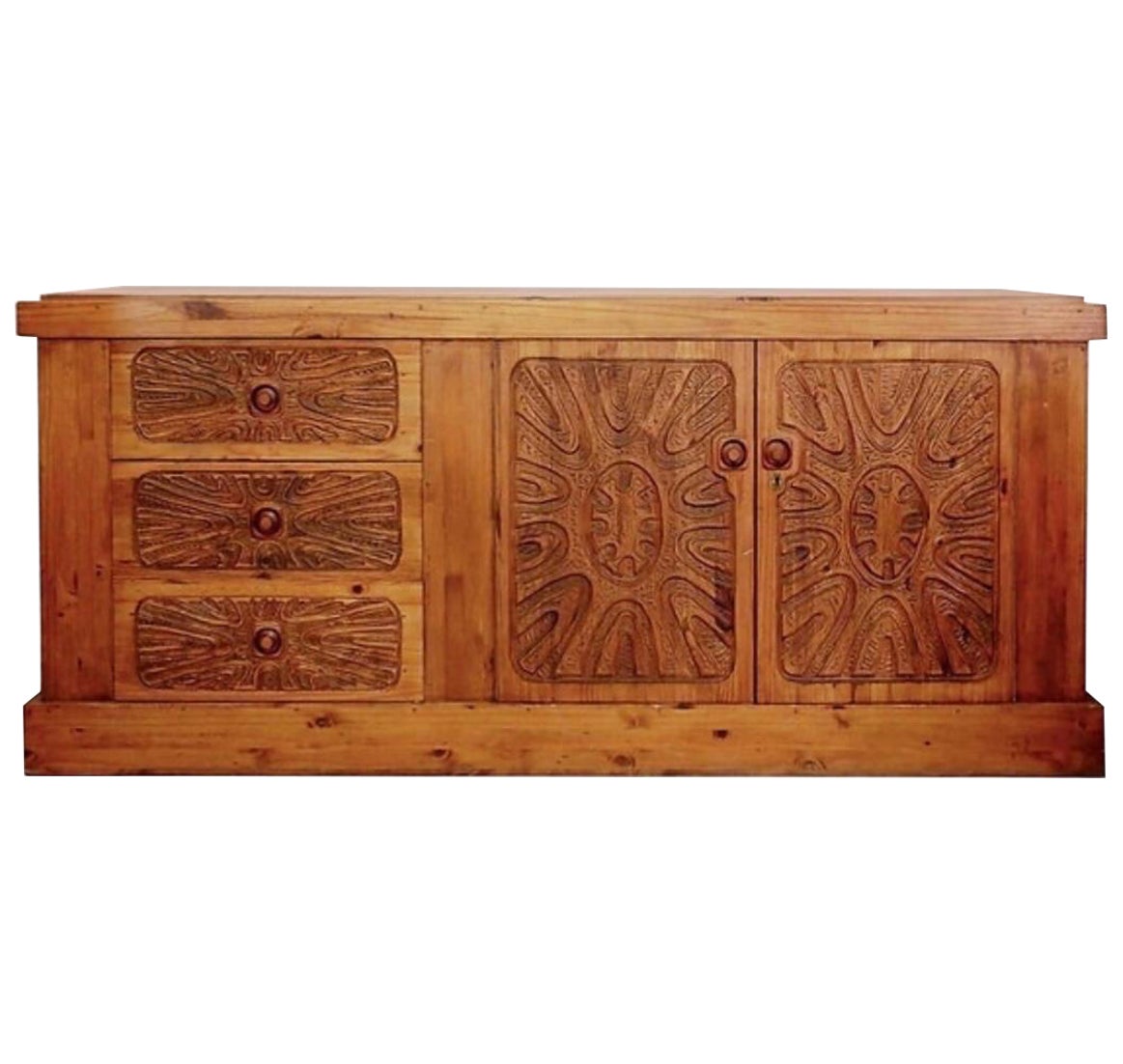 Buffet en bois massif Brutalist du milieu du siècle dernier