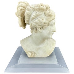 Buste de Vénus italienne en marbre sur base en lucite dépolie