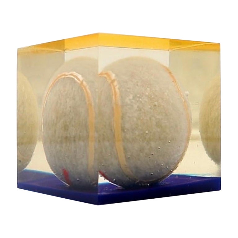 Vintage Acrylic Lucite Paperweight Encased tennis ball