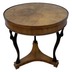 Vintage French Empire Biedermeier Style Inlaid Parquet Sunburst Round Side