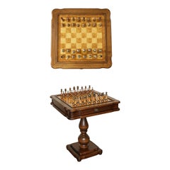 LOVELY VINTAGE ITALIAN CHESS TABLE WITH ONE DRAWER AND FULL CHESS SET iNCLUDED