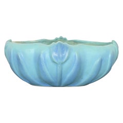 Van Briggle Arts & Crafts Turquoise Glazed Ceramic Bowl With Tulip Motif