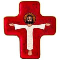 Vintage "Petite" Brass & Enamel Crucifix, 1950s