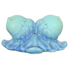 Van Briggle Arts & Crafts Acorn Blue and Turquoise Glazed Ceramic Flower Frog