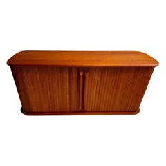 Teak Wall Mounted Storage Cabinet with Tambour Doors