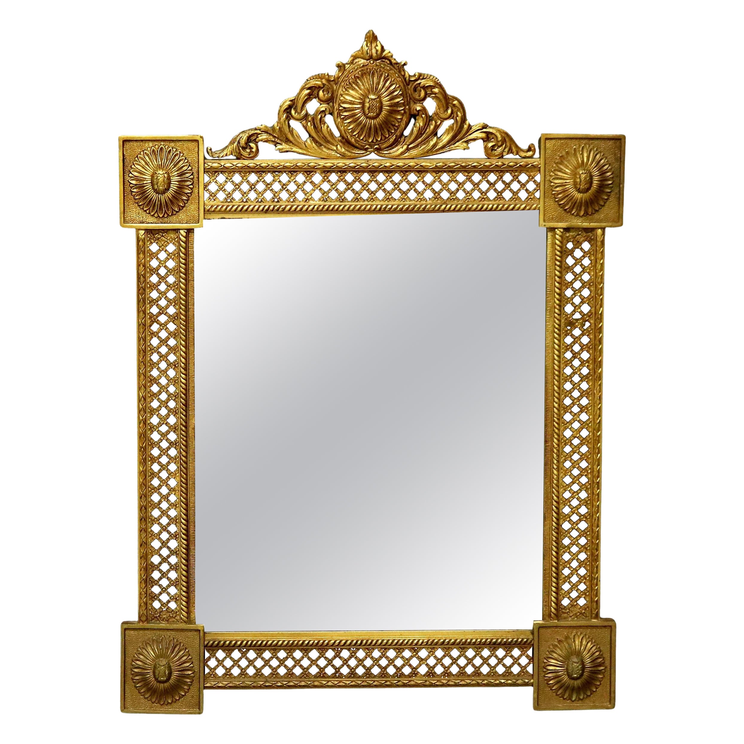 Antiquités Caldwell & Co. Miroir mural réticulé classique en bronze doré C1900