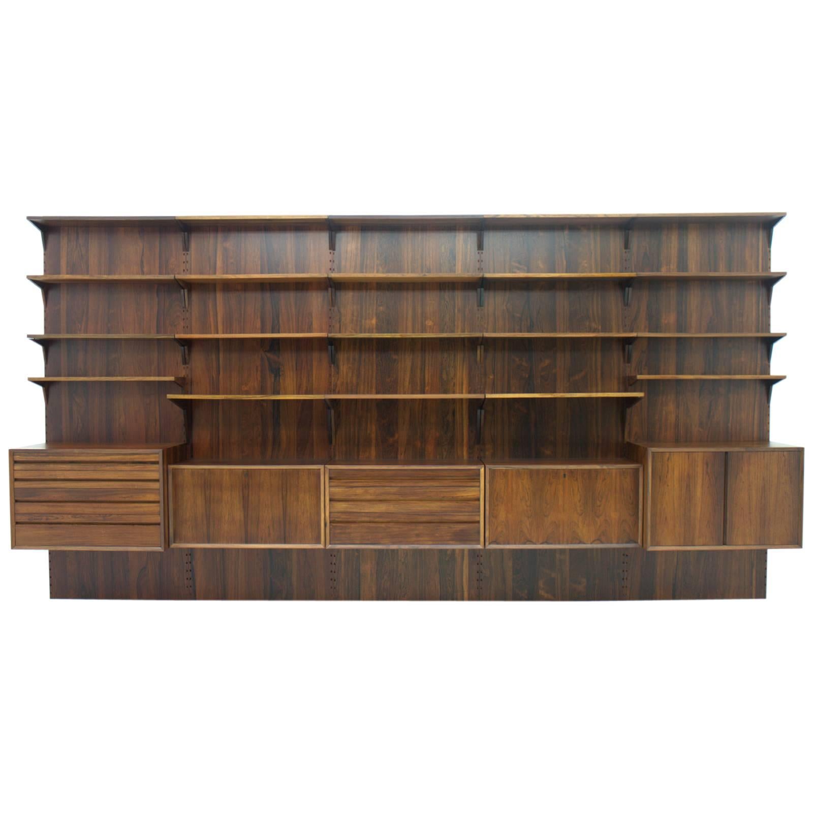 Large Rosewood Wall Unit by Poul Cadovius, Cado, Denmark, 1960s