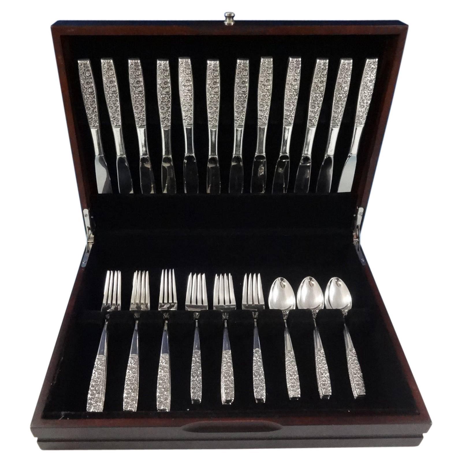 Contessina by Towle Sterling Silver Floral Flatware Set for 12 Service 48 Pieces For Sale