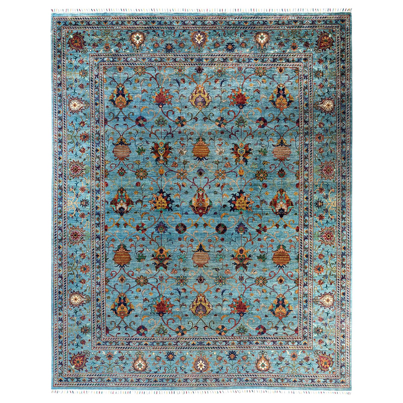 Bohemian Tribal Hand Knotted Wool Light Blue Area Rug 9' 2" x 11' 4"