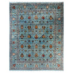 Bohemian Tribal Hand Knotted Wool Light Blue Area Rug 9' 2" x 11' 4"