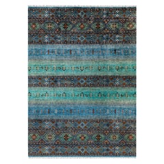 Bohemian Tribal Hand Knotted Wool Light Blue Area Rug 9' 1" x 12' 7"