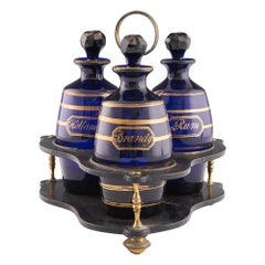 Bristol Blue Decanters with Papier Mache Frame c1810