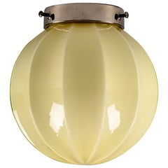 Antique Paavo Tynell, Finnish 1930's flush mount with ribbed glass for Taito Oy