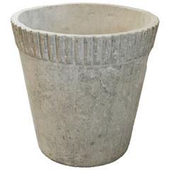 French Round Ribbed Fiber Cement Planter, in the Style of Willy Guhl