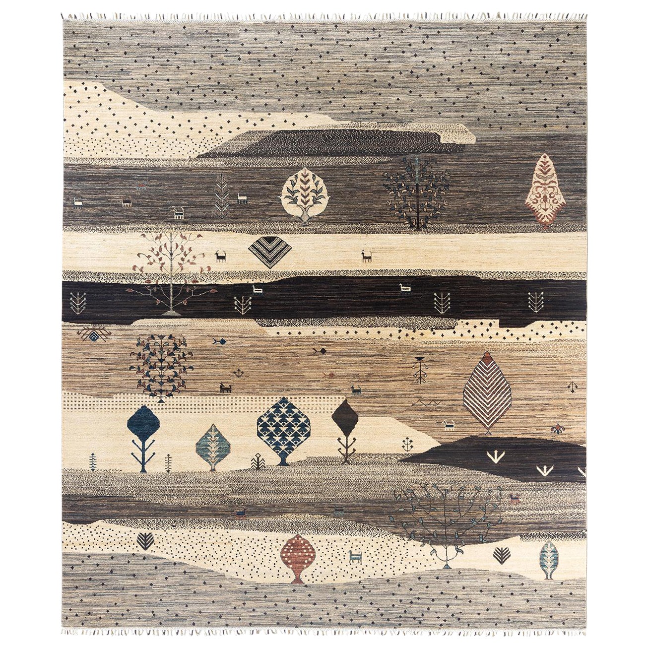 Bohemian Tribal Hand Knotted Wool Ivory Area Rug 8' 2" x 9' 6" For Sale
