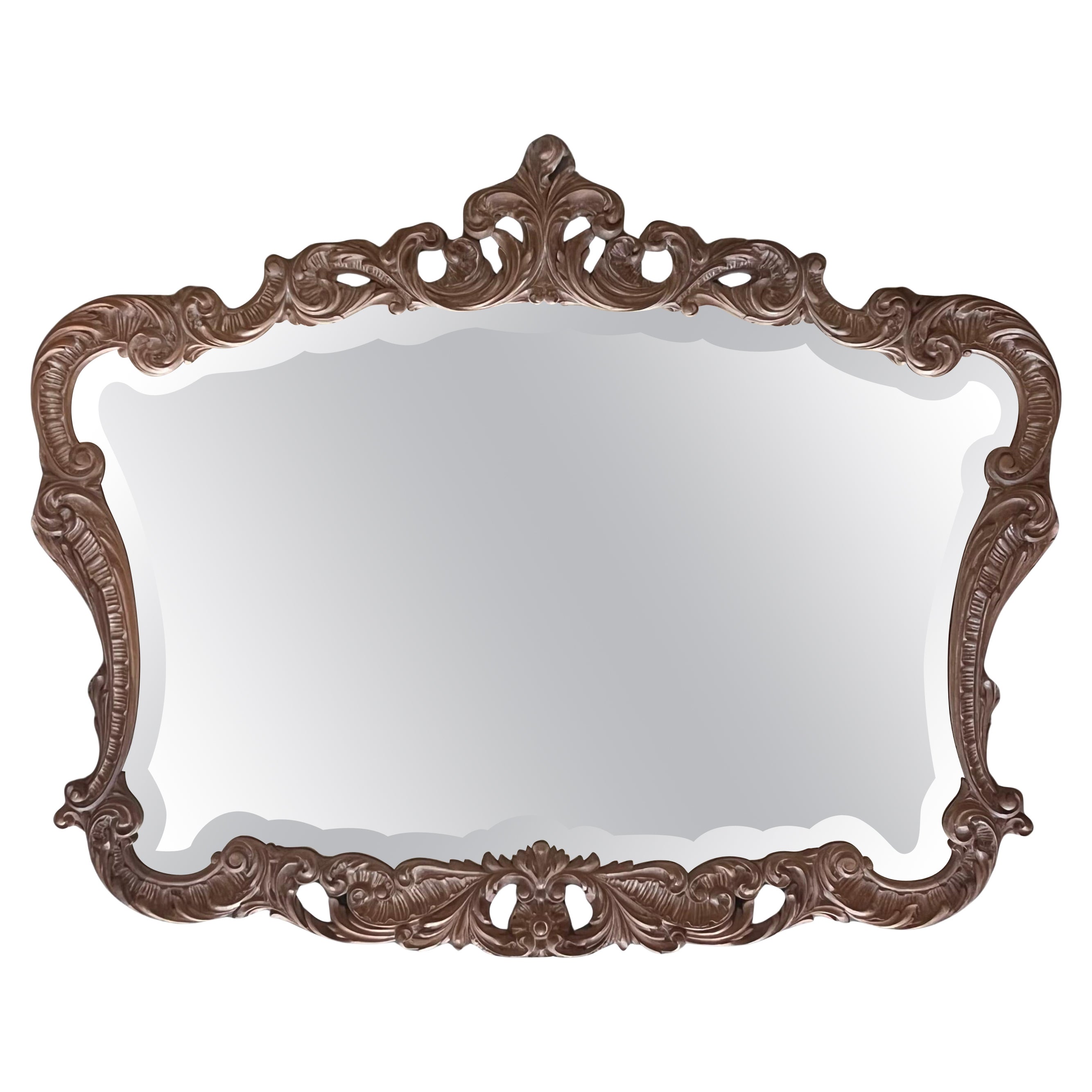 Spanish 20th Baroque Style Carved Walnut Ormolu Large Mirror