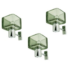 Smoked Glass & Chrome Plated Metal 1960s sconces by F. Poli for Seguso, set of 3