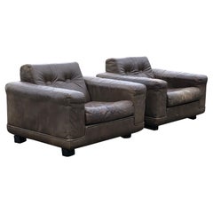 Vintage pair of armchairs in Brown leather by Søren Nissen & Ebbe Gehl